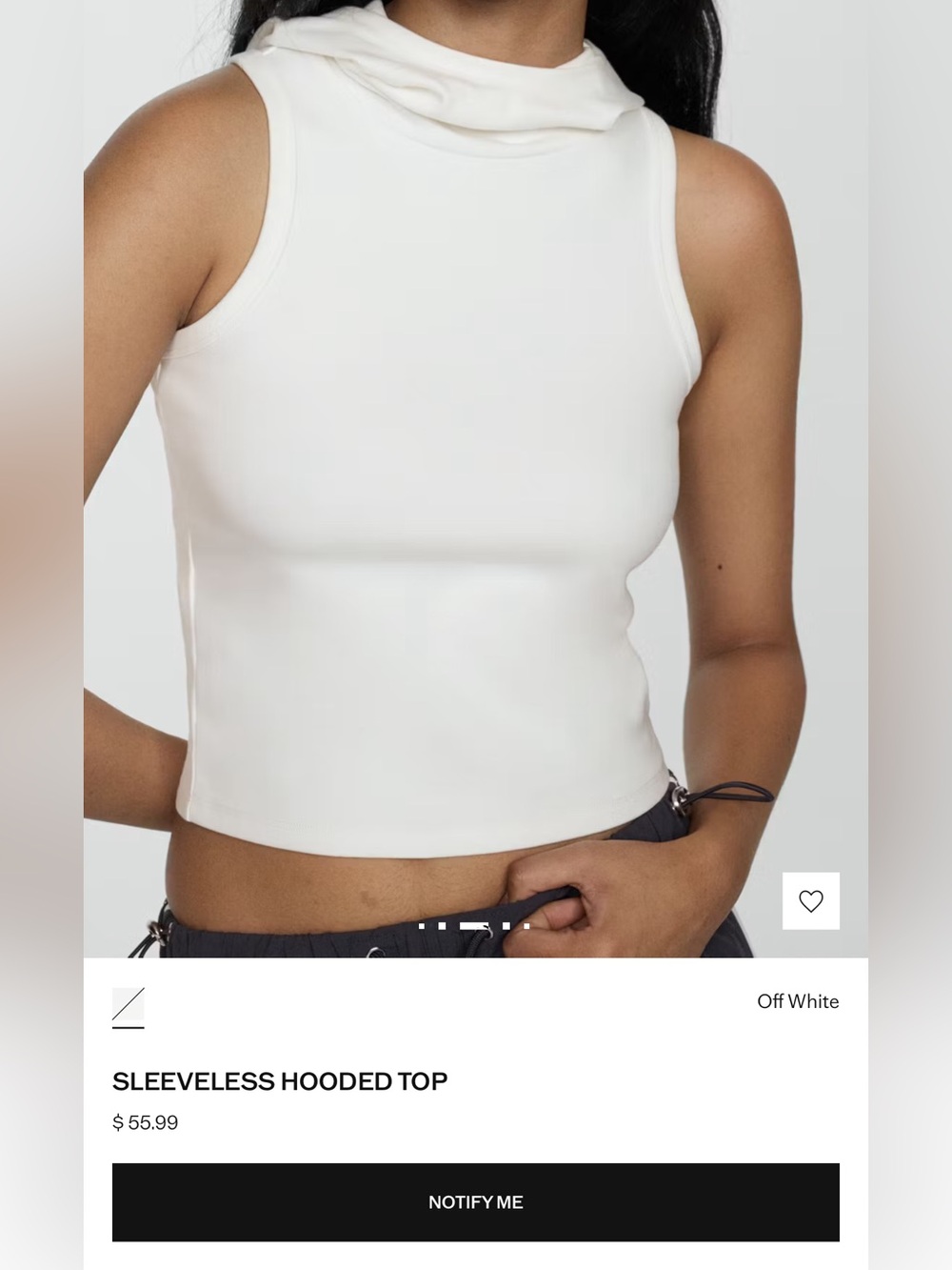 Mango Off White Sleeveless Hooded Crop Top